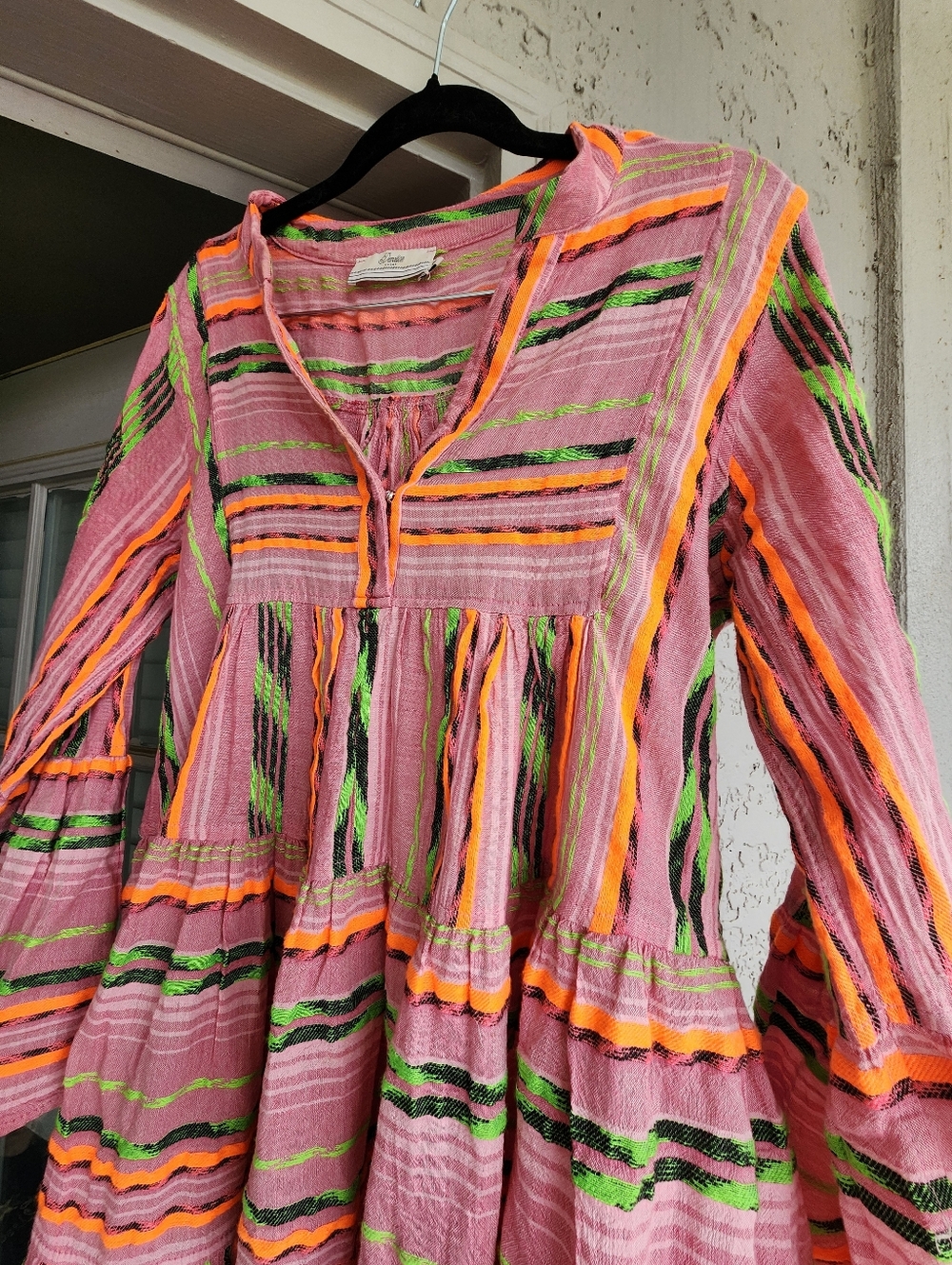 Devotion Twins Pink Tiered Striped Midi Dress with Neon Accents B12 - Picture 4 of 7